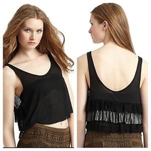 FREE PEOPLE Black Crop Top Tank Ruffle Detail